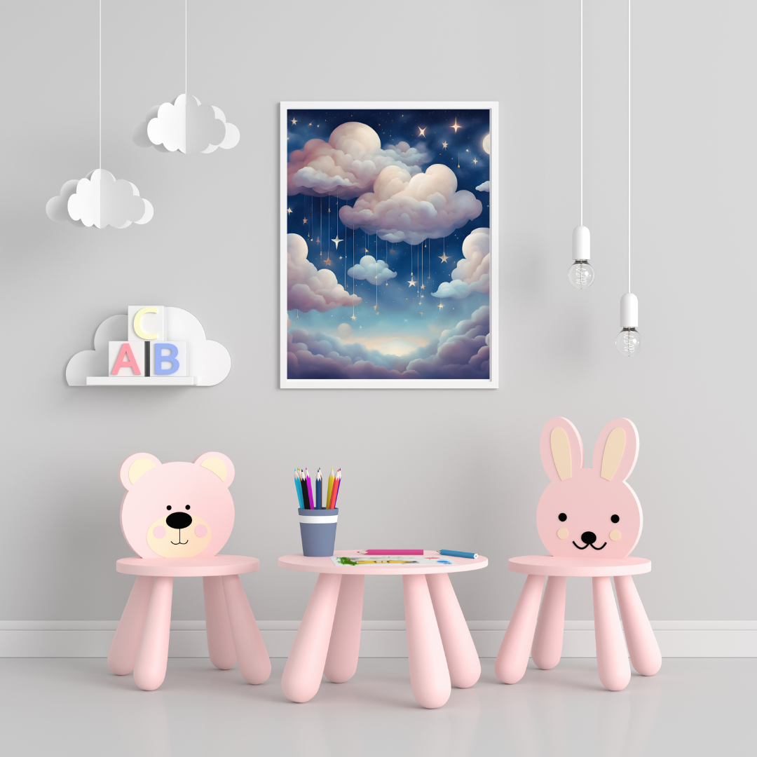 Soft and magical sky artwork, perfect for bedrooms and nurseries.