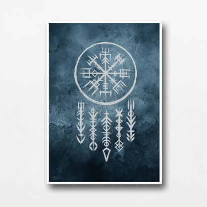 Printable Viking Art with Nordic Runes & Vegvisir Compass | Norse Mythology Wall Decor | Futhark Symbol Digital Download - ForArtHunters