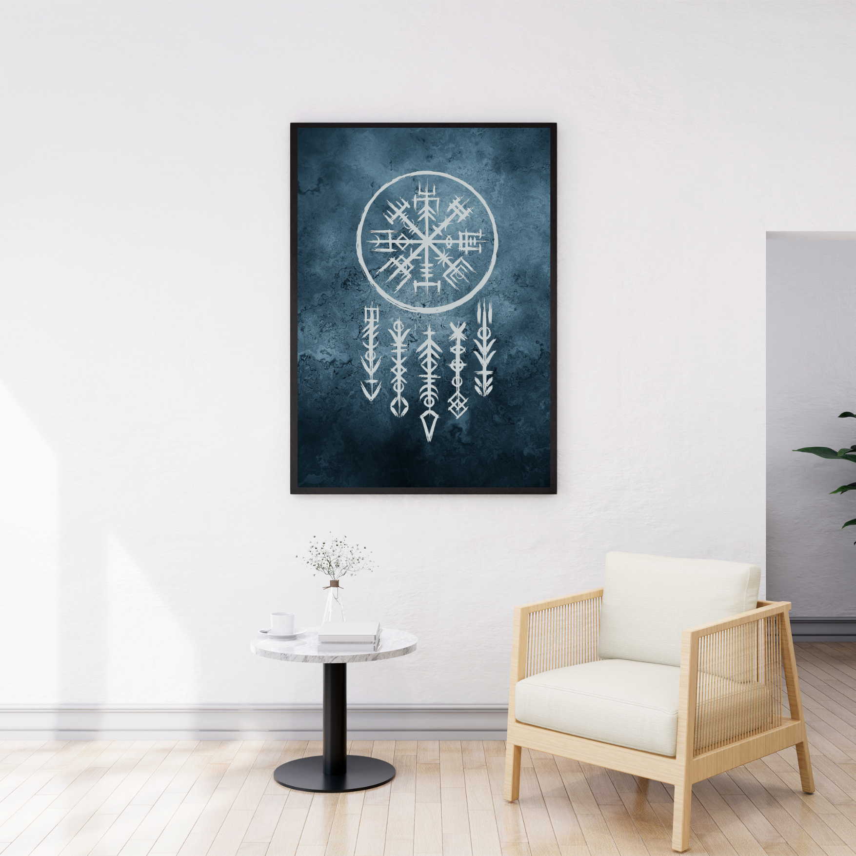 Printable Viking Art with Nordic Runes & Vegvisir Compass | Norse Mythology Wall Decor | Futhark Symbol Digital Download - ForArtHunters