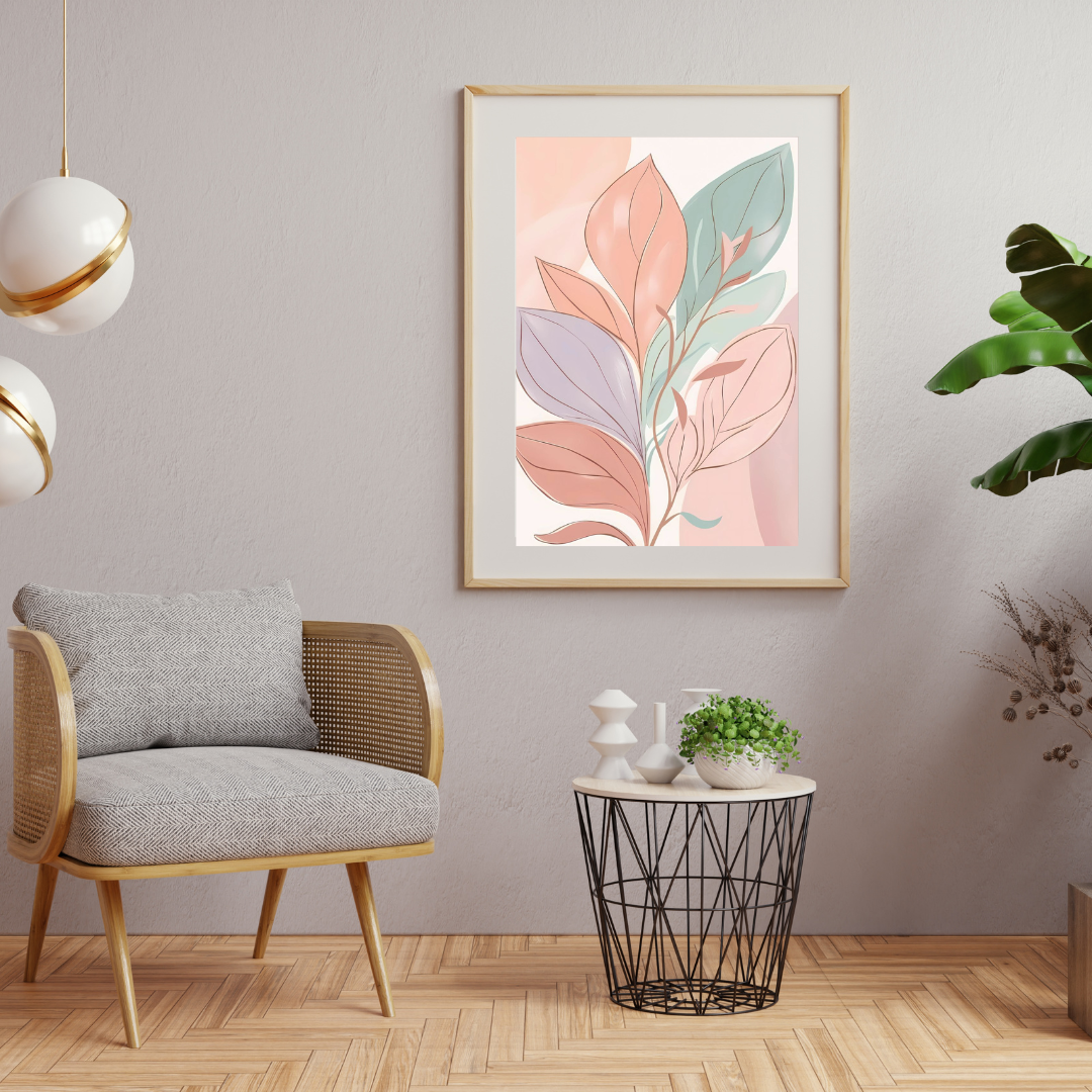 Stylized plant artwork with a calming, airy aesthetic, ideal for bedroom or office decor.