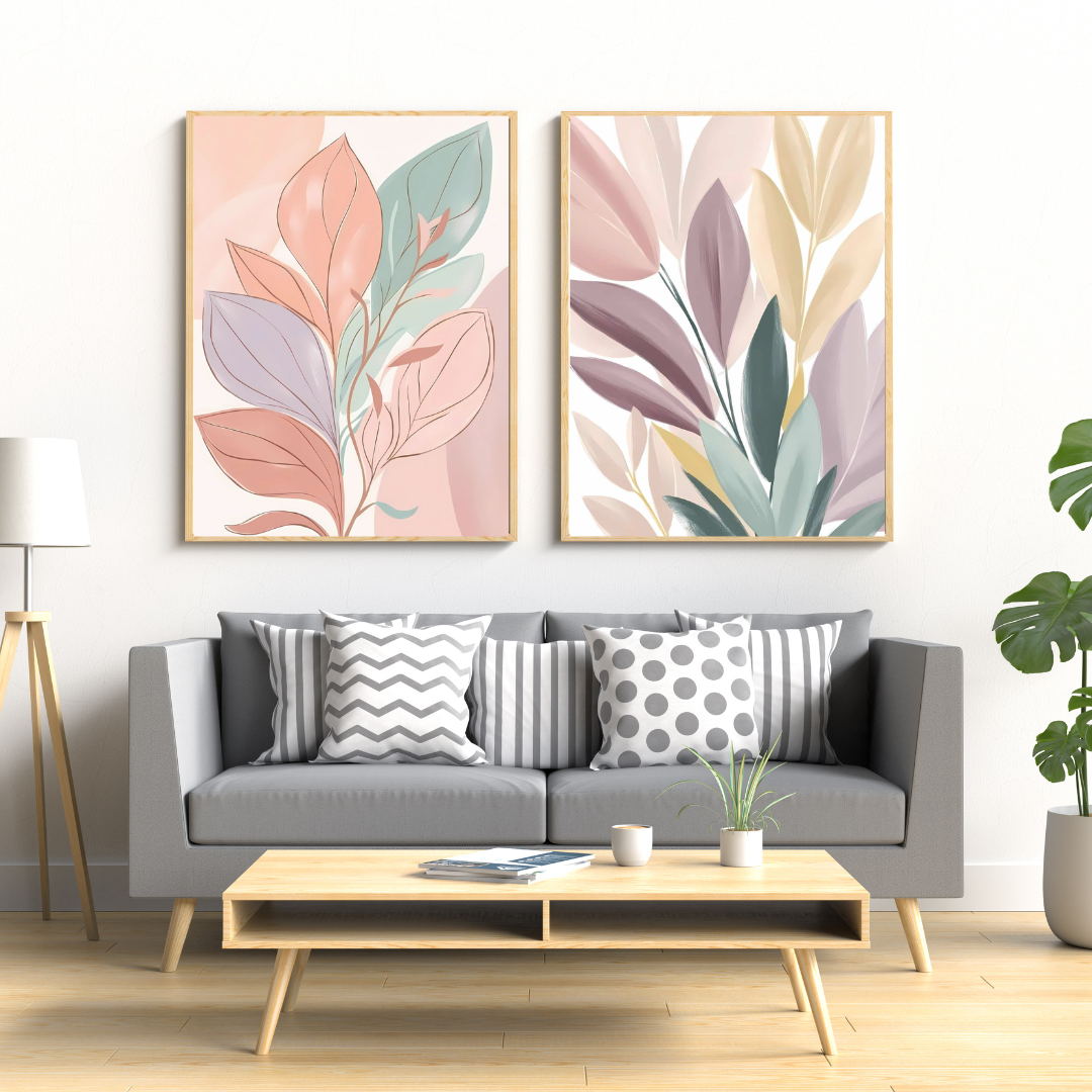  Three-piece abstract botanical art set in soft neutral tones, perfect for modern interiors.