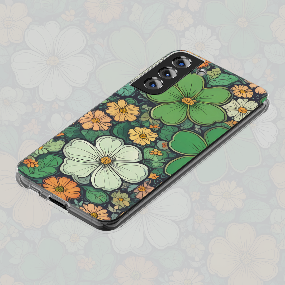 Stylish floral phone case with seamless botanical pattern, offering an artistic and nature-inspired look