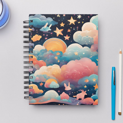 Playful wavy clouds and starry sky spiral notebook, perfect for journaling and notes