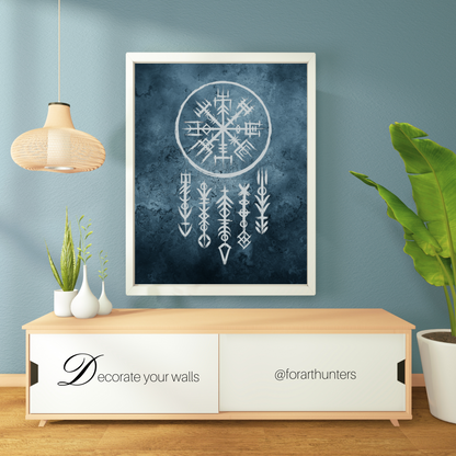 Printable Viking Art with Nordic Runes & Vegvisir Compass | Norse Mythology Wall Decor | Futhark Symbol Digital Download - ForArtHunters