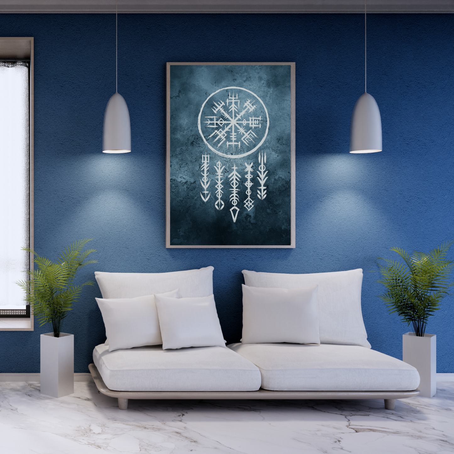 Printable Viking Art with Nordic Runes & Vegvisir Compass | Norse Mythology Wall Decor | Futhark Symbol Digital Download - ForArtHunters