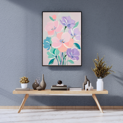 Scandinavian-style pastel flower print with calming colors.