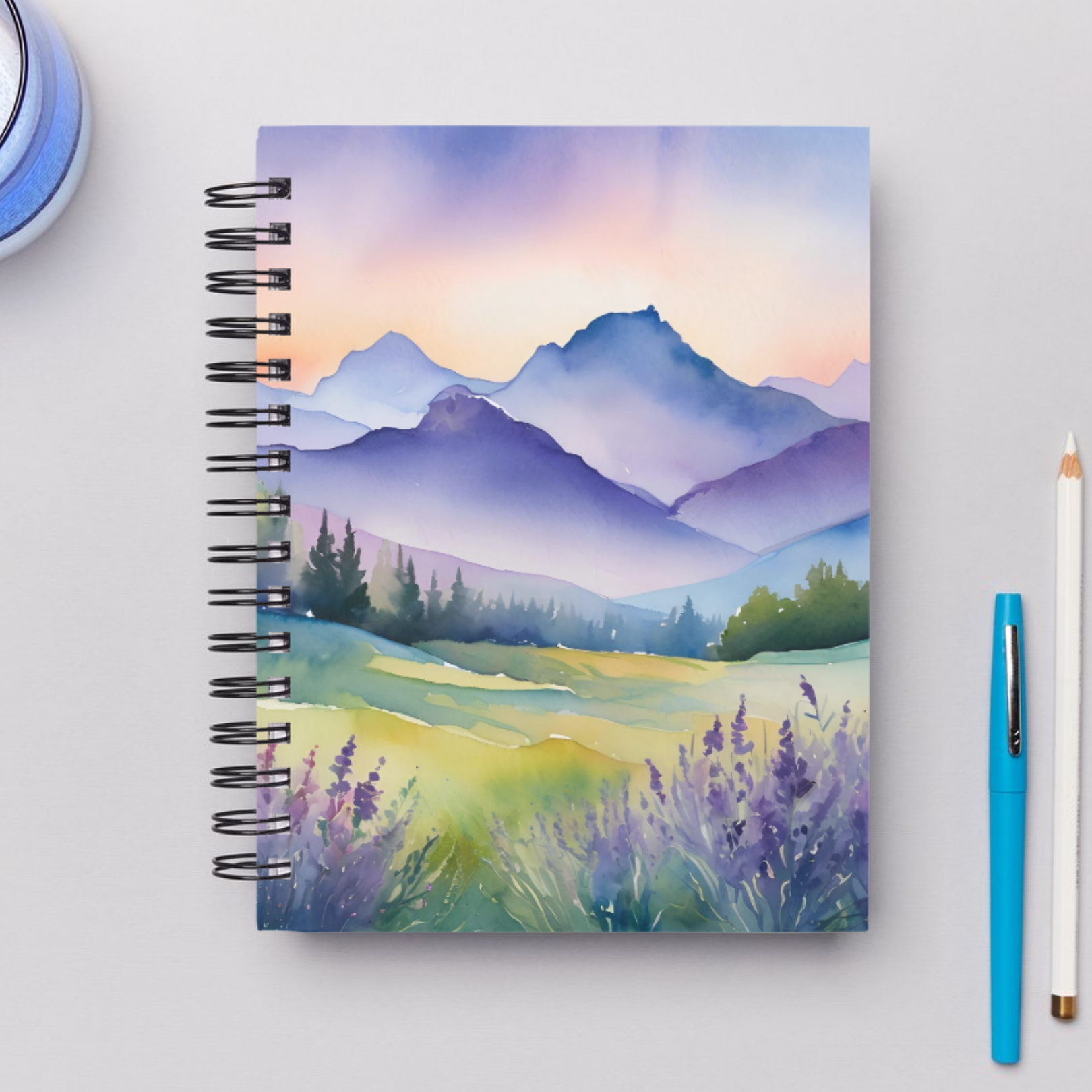 Lavender Mountain Watercolor Landscape | Digital Download for Serene Home Décor, Nature & Floral Lovers - ForArtHunters