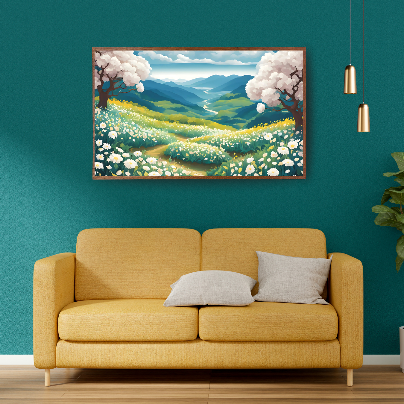 High-resolution square digital print with tranquil spring scenery