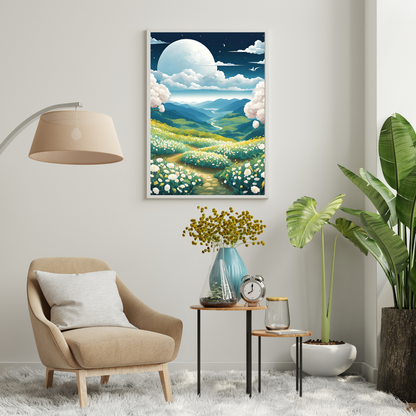 Peaceful digital wall art of a serene spring morning landscape