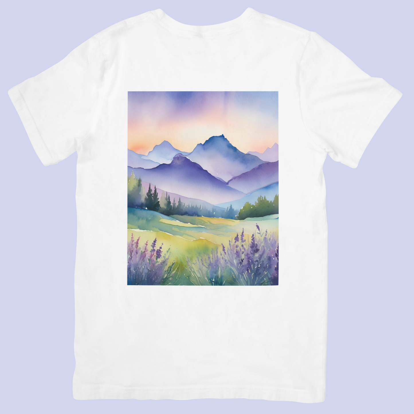 Lavender Mountain Watercolor Landscape | Digital Download for Serene Home Décor, Nature & Floral Lovers - ForArtHunters