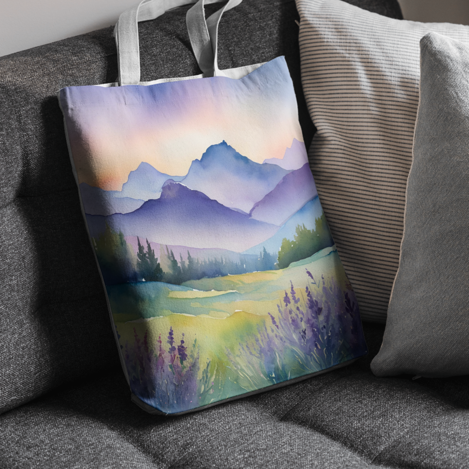 Lavender Mountain Watercolor Landscape | Digital Download for Serene Home Décor, Nature & Floral Lovers - ForArtHunters