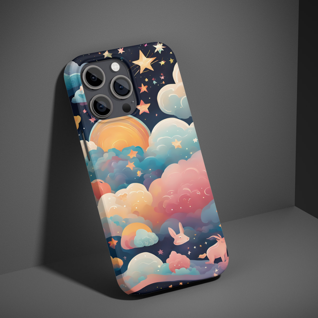 Vibrant wavy clouds and stars phone case, bringing a dreamy sky to your device