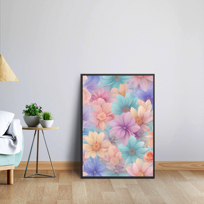 Landscape canvas featuring an enchanting pattern of pastel flowers in soft shades, designed to bring warmth and beauty to your space.