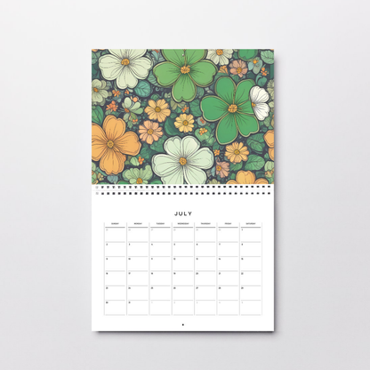 Beautiful floral-themed wall calendar with a seamless botanical pattern, perfect for organizing your year with style