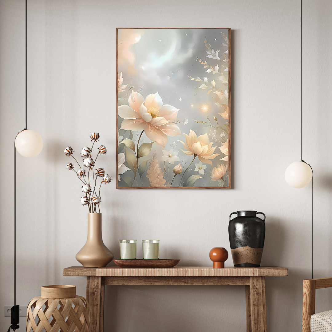 Rococo Revival Floral Dreamscape – Celestial Fantasy Art Print, Digital Download for Vintage & Modern Home Décor - ForArtHunters