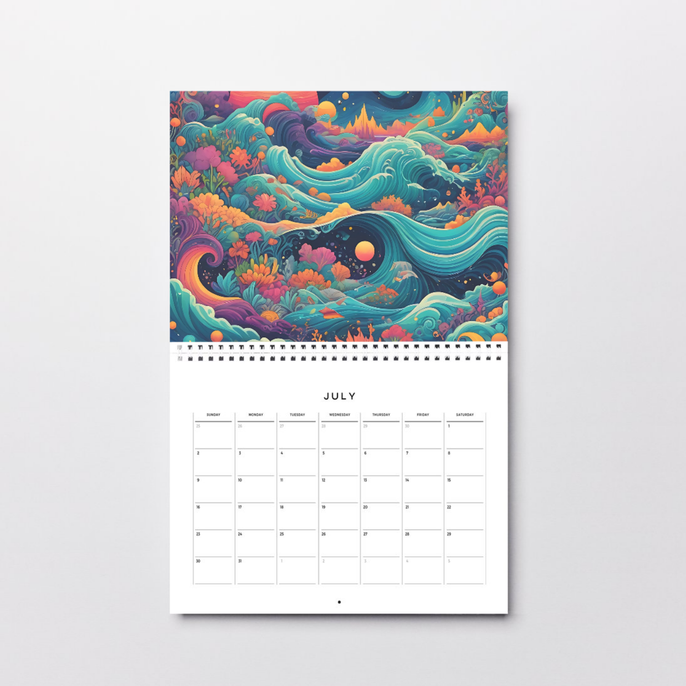 12-month wall calendar featuring breathtaking celestial ocean artwork, adding color and inspiration to your space.