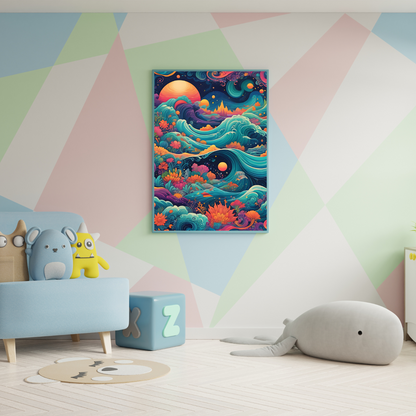 Vibrant ocean and cosmos-themed canvas artwork, bringing a sense of peace and imagination to any wall.