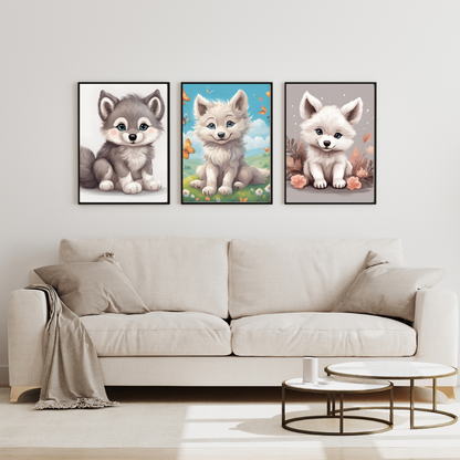 Nature-themed baby wolf poster with a dreamy and cozy aesthetic for home and office decor