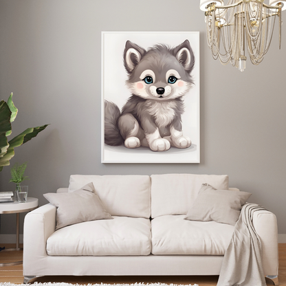 Enchanting baby wolf digital art, available as an instant download for quick and easy printing