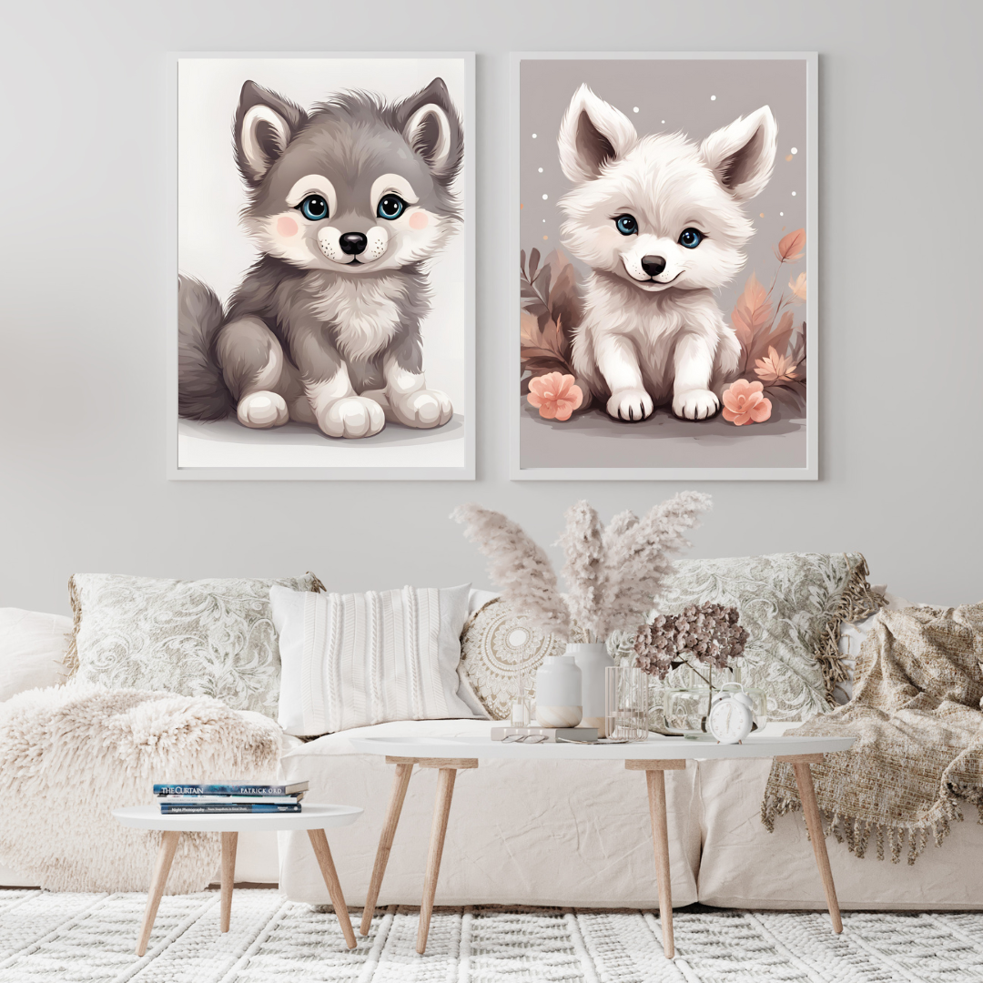 Charming wolf pup digital painting, a beautiful instant download print for home or nursery décor