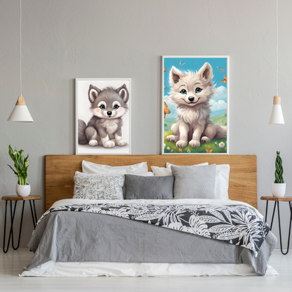 Soft and calming baby wolf print, designed to create a peaceful atmosphere in any room