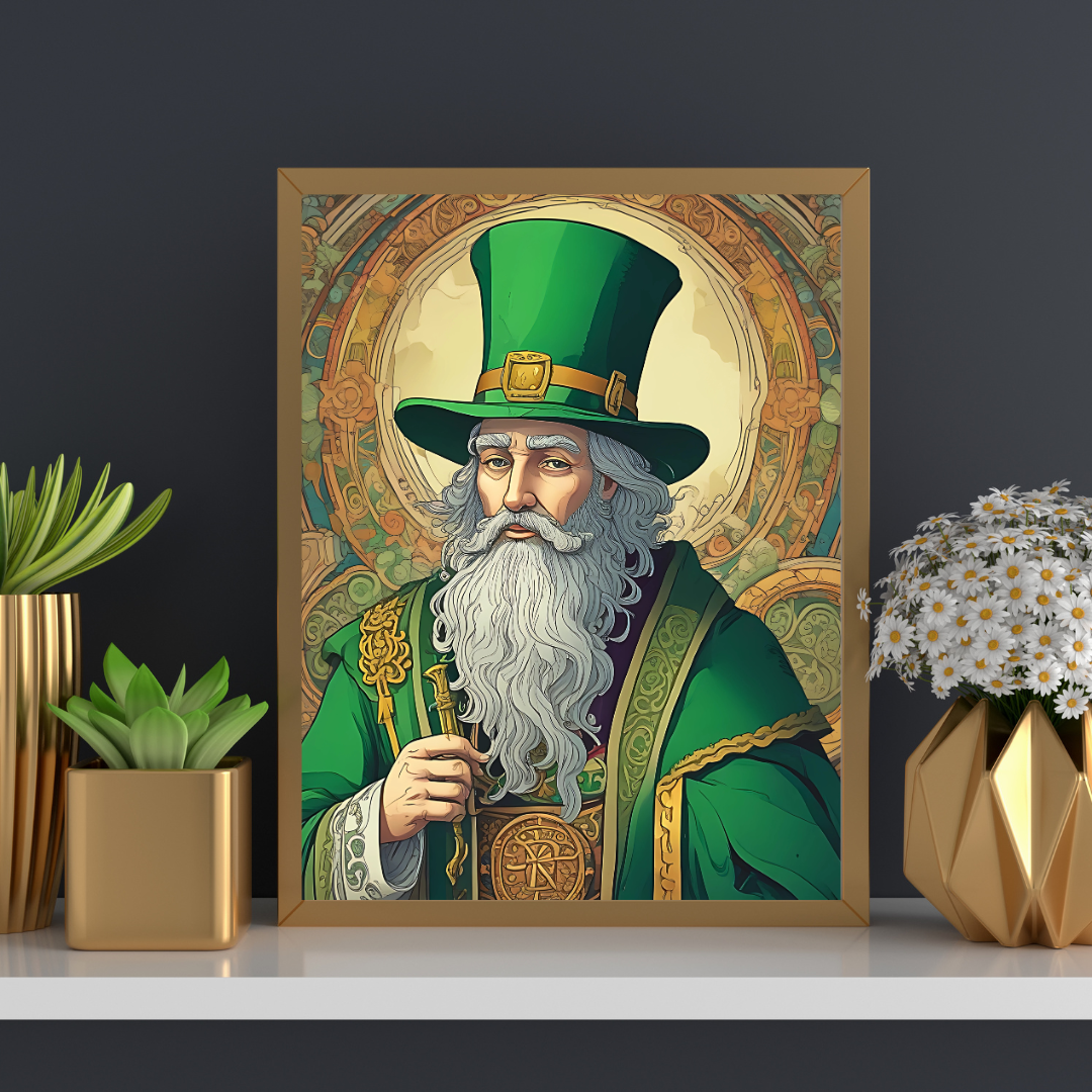 Mythological Irish elder wall art with fantasy and folklore themes